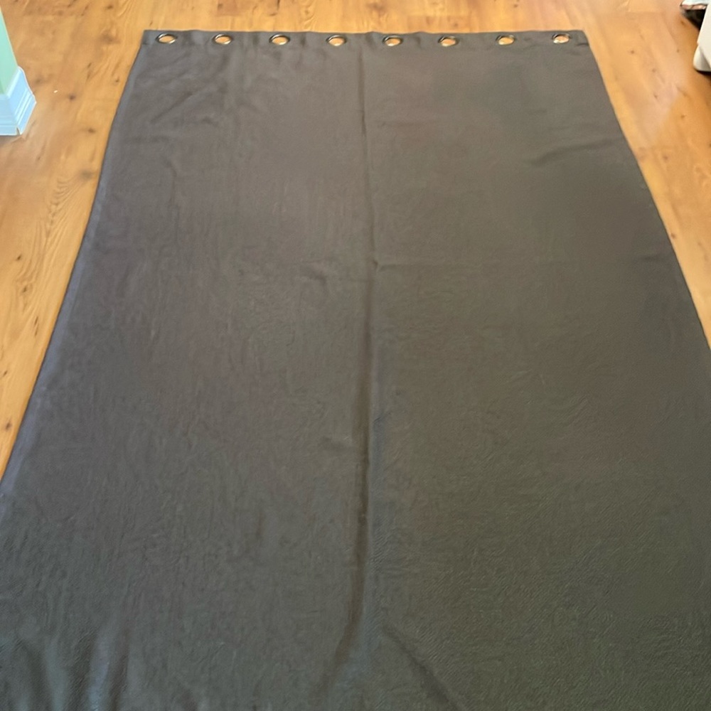 Grey woven fabric curtain panels (2 panels).